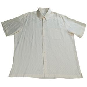 Y2K Perry Ellis Mens XL Silk Shirt Ivory Short Sleeve Button Front Textured